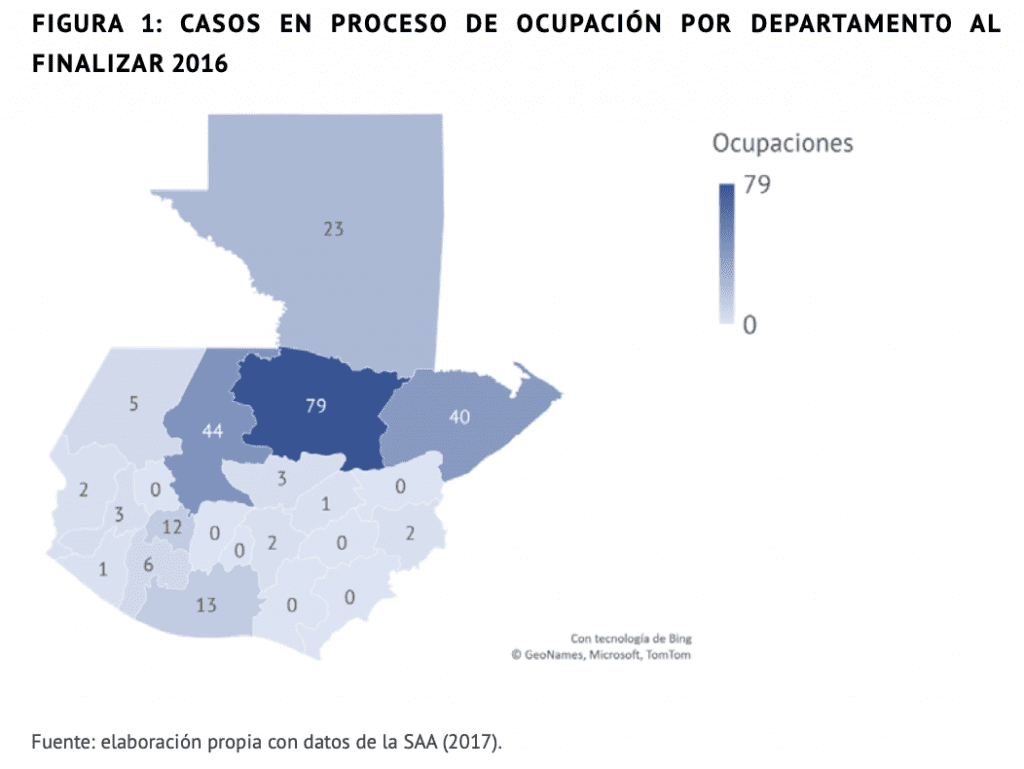 Casos en proceso de ocupación por departamento al finalizar 2016